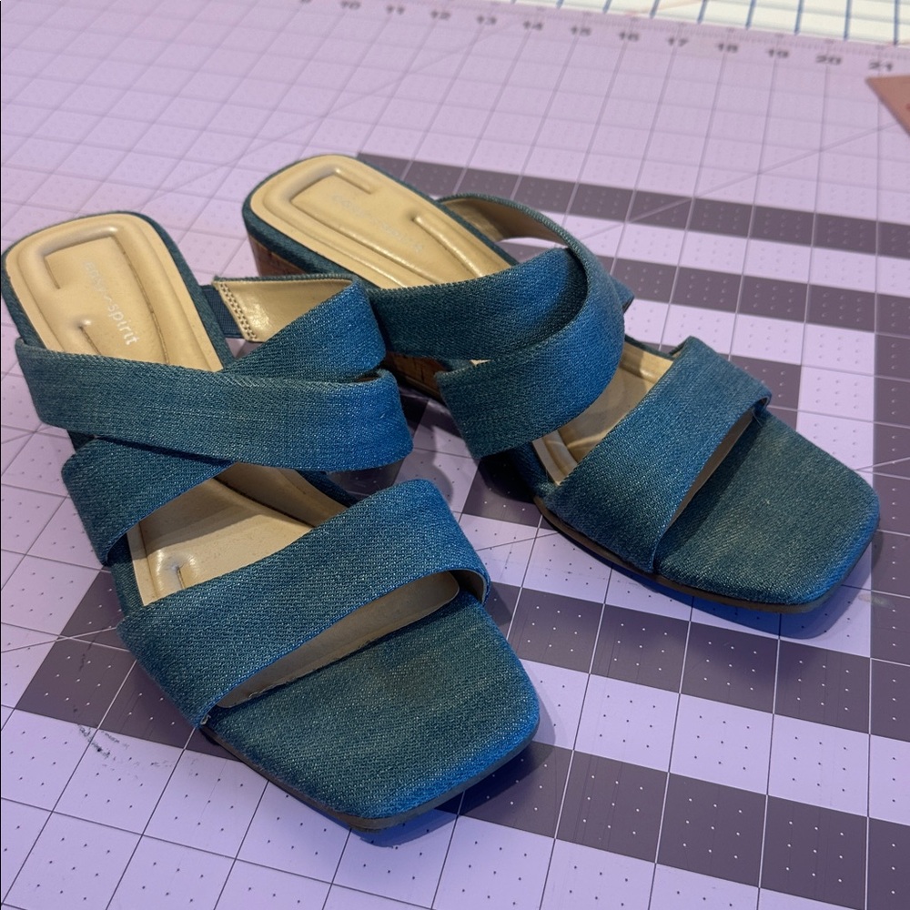 Blue Denim Strappy Wedge Sandals